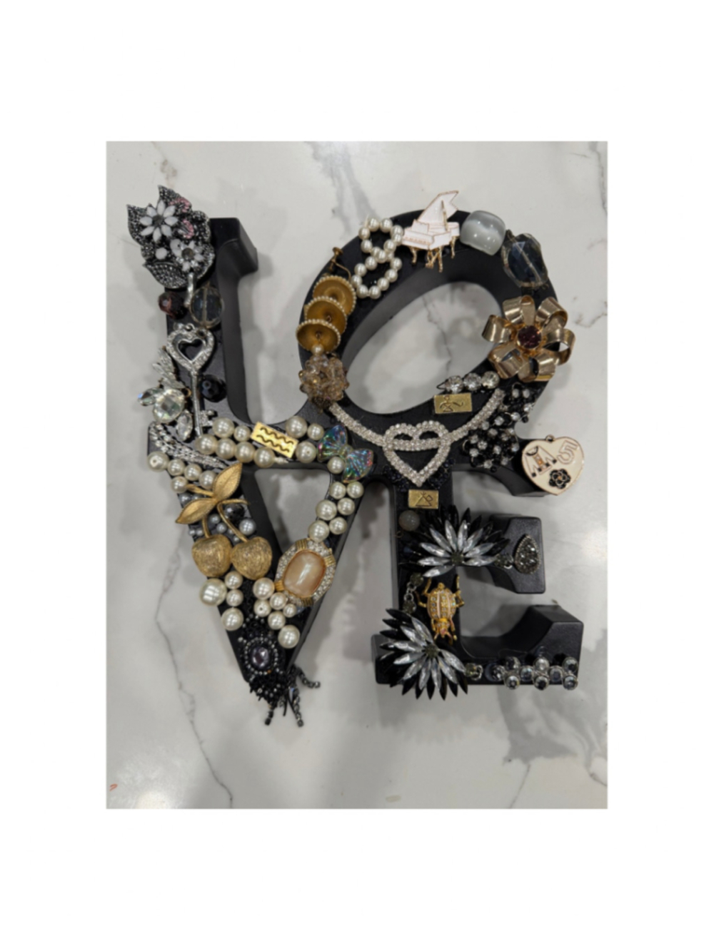 Upcycled LOVE Letter Decor Jewelry Embellished Black and Gold One Size